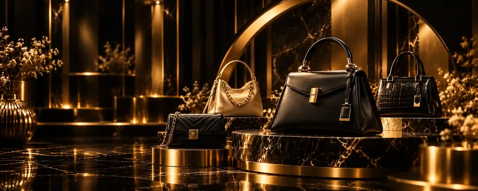 Opulent Black and Gold Handbag Showcase prepared - Lidiya